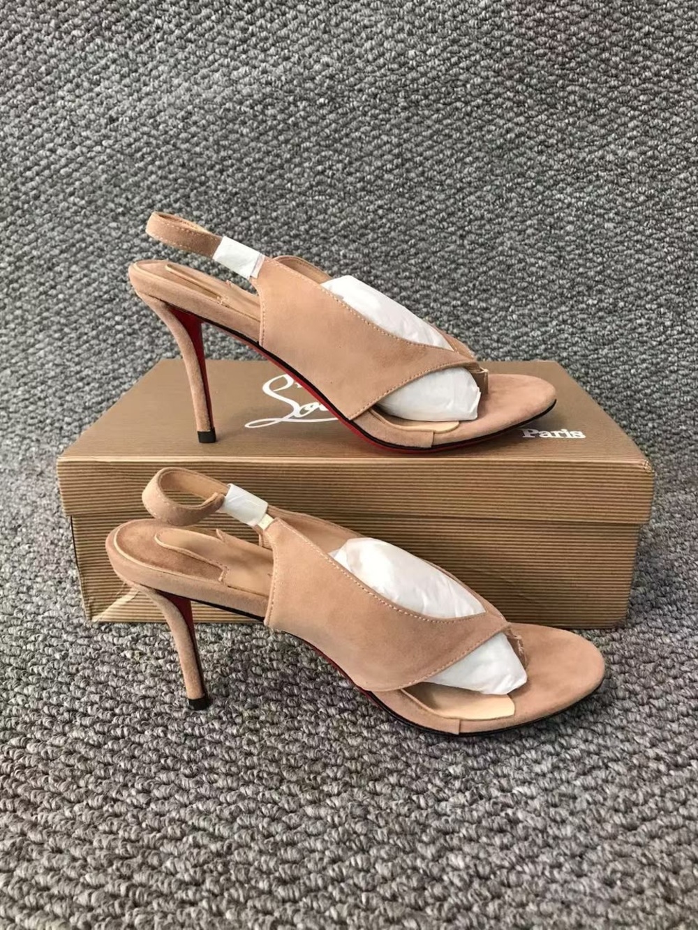 Christian Louboutin Nude Suede Slingback Heels